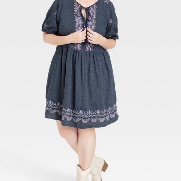 Knox Rose Dresses & Skirts - Embroidered Knox Rose Navy Blue Women's Boho Dress Size XXL